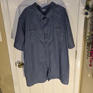 KINGSIZE Mens 4XL Blue Button Down‎ Short Sleeve Shirt BIG Casual Workwear